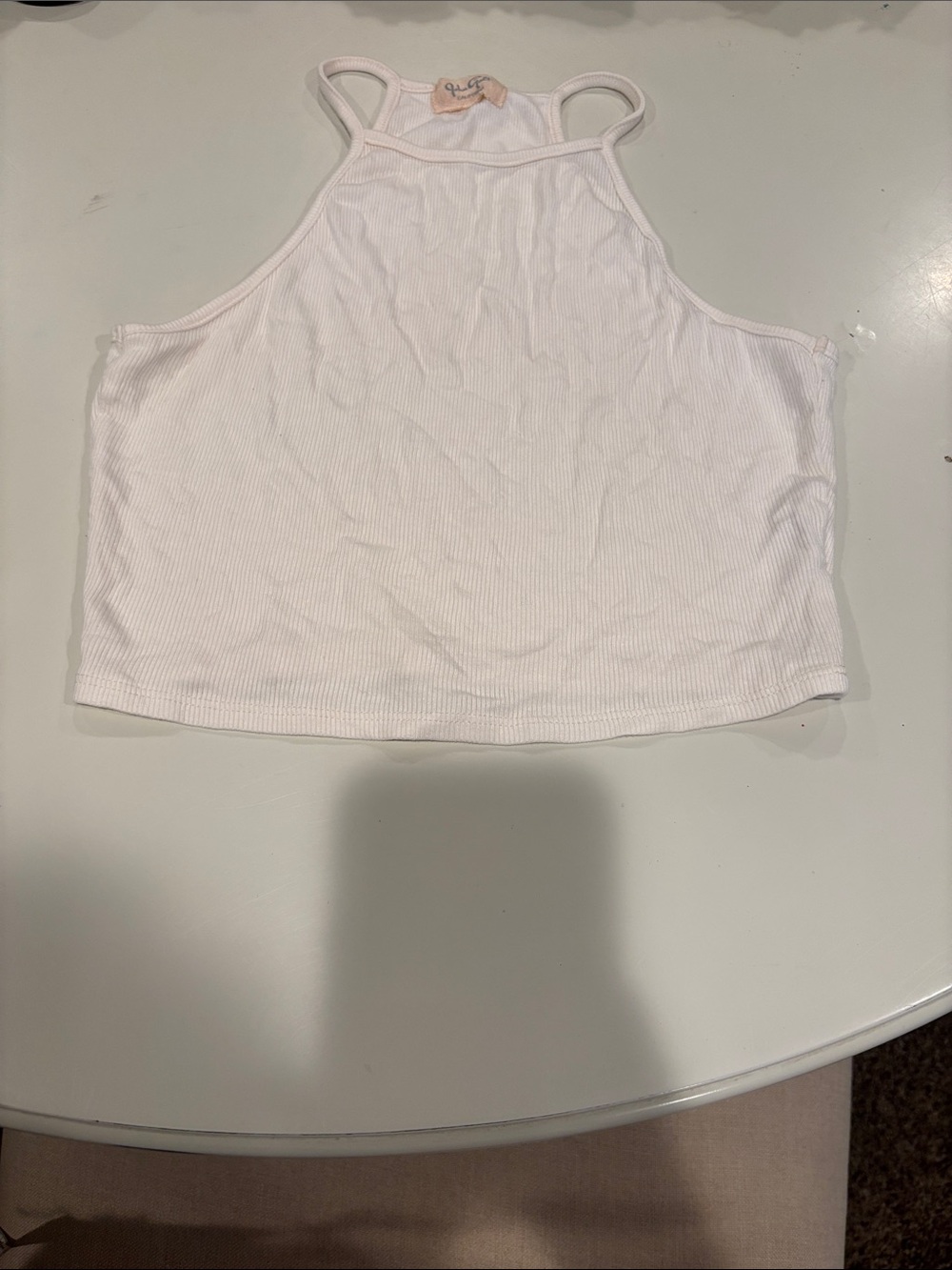 Brandy Melville White Ribbed Halter Crop Tank